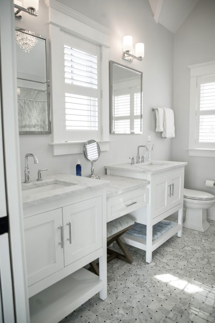 A wide bathroom vanity